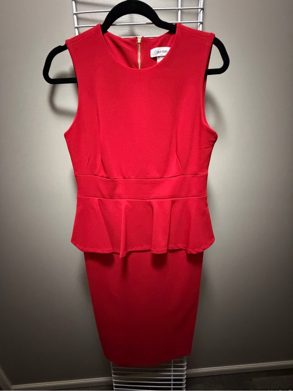 Calvin Klein Red Sleeveless Peplum Midi Dress